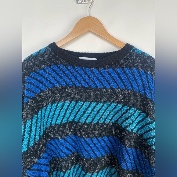 Pronto Uomo Geometric Soft Wool Blend Striped Sweater Blue Men’s Medium Italy‎ - Picture 2 of 13